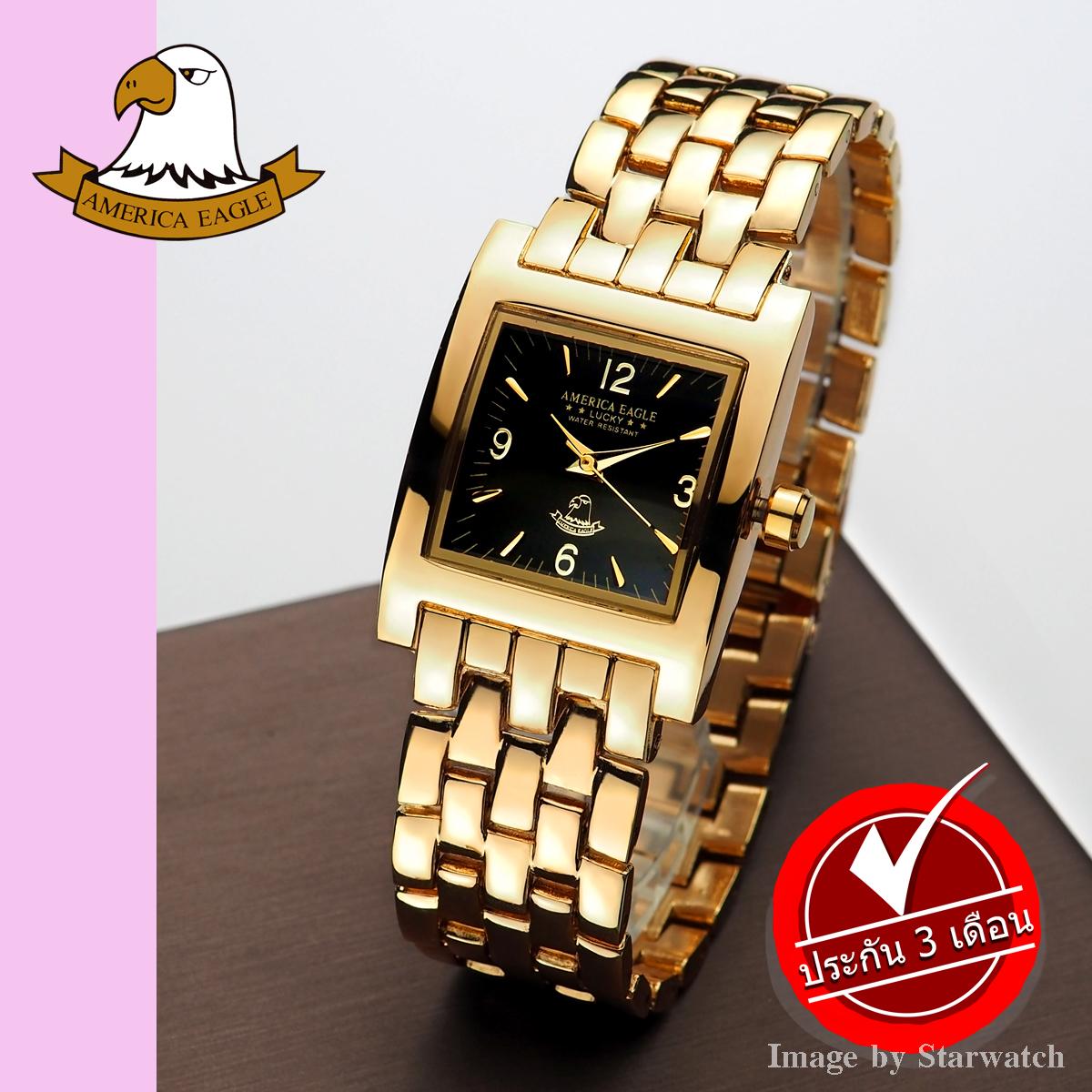 AMERICA EAGLE นาฬิกาข้อมือผู้หญิง สายสแตนเลส รุ่น AE014G - Gold/Black