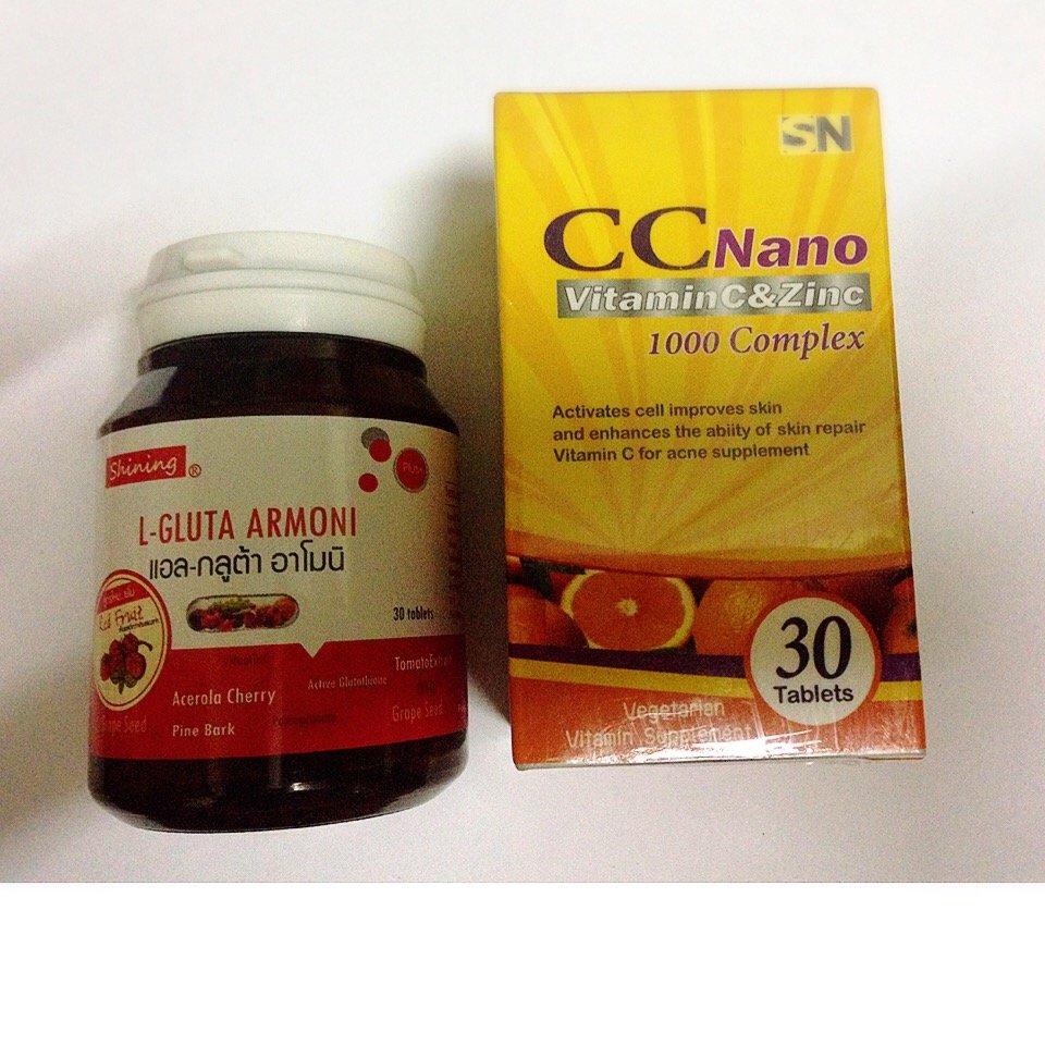 Cc Nano Vitamin C & Zinc นาโนวิตามินซี แพ้คเกจใหม่ บรรจุ 30 เม็ด + Shining L-Gluta Armoni แอล-กลูต้า อาโมนิ อาหารเสริมเร่งผิวขาว บรรจุ 30 เม็ด Cc Nano Vitamin C & Zinc นาโนวิตามินซี แพ้คเกจใหม่ บรรจุ 30 เม็ด + Shining L-Gluta Armoni แอล-กลูต้า อาโมนิ อาหารเสริมเร่งผิวขาว บรรจุ 30 เม็ด