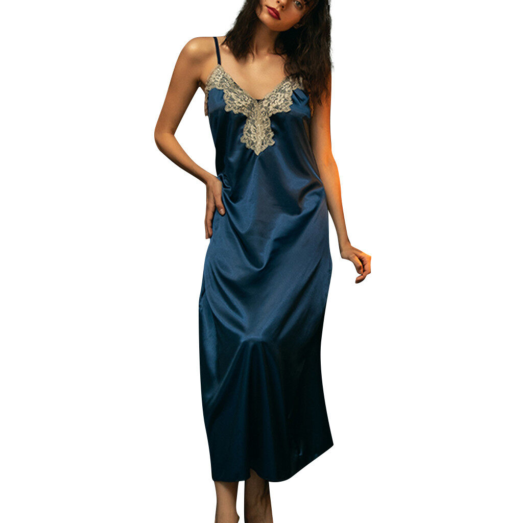 Women Silk Satin Long Sleepwear Sexy Nightdress Maxi Nightgown Lingerie