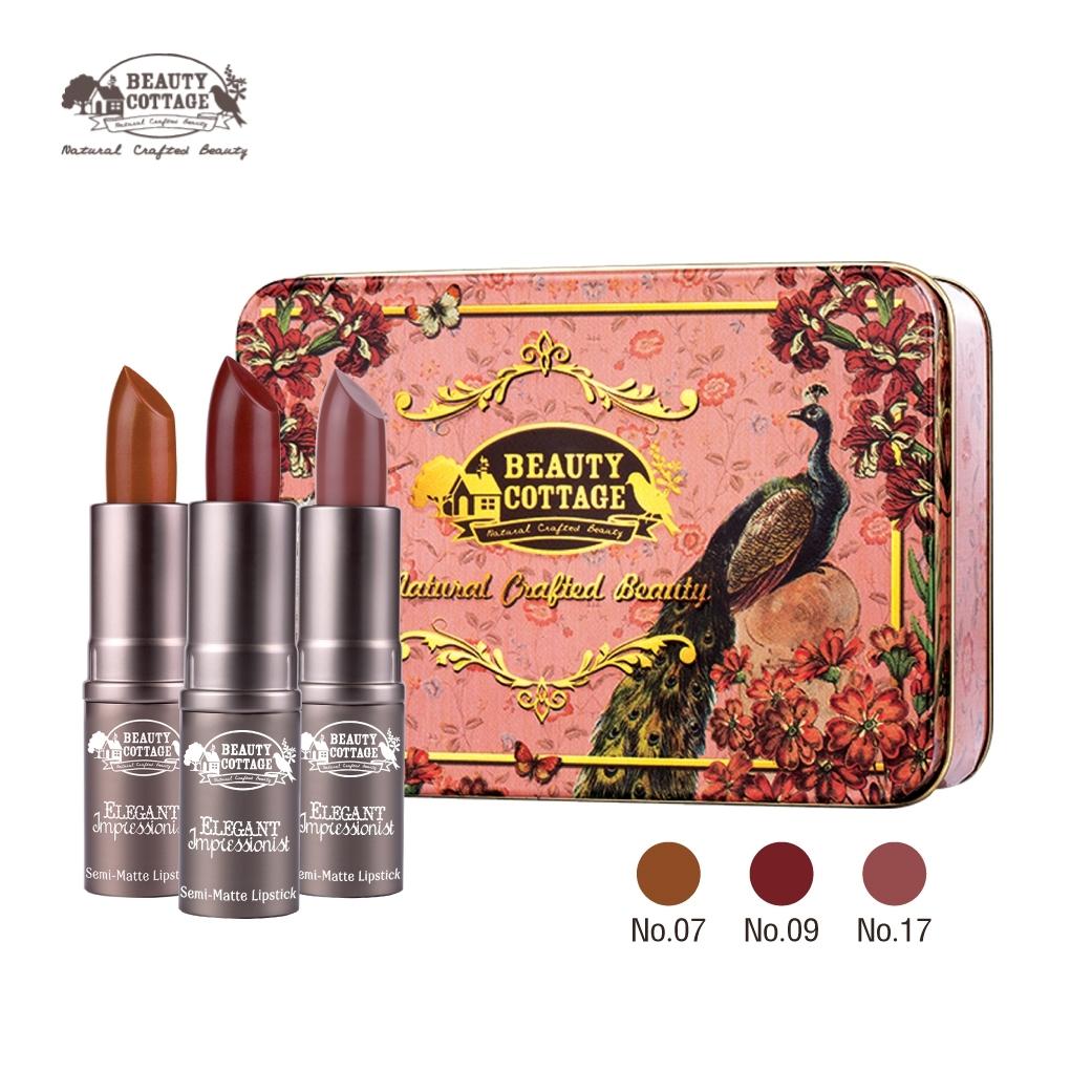 BEAUTY COTTAGE ELEGANT IMPRESSIONIST SEMI - MATTE LIPSTICK ( No.07, No.09, No.17 ต่อ 1 กล่อง) ( Set Limited )
