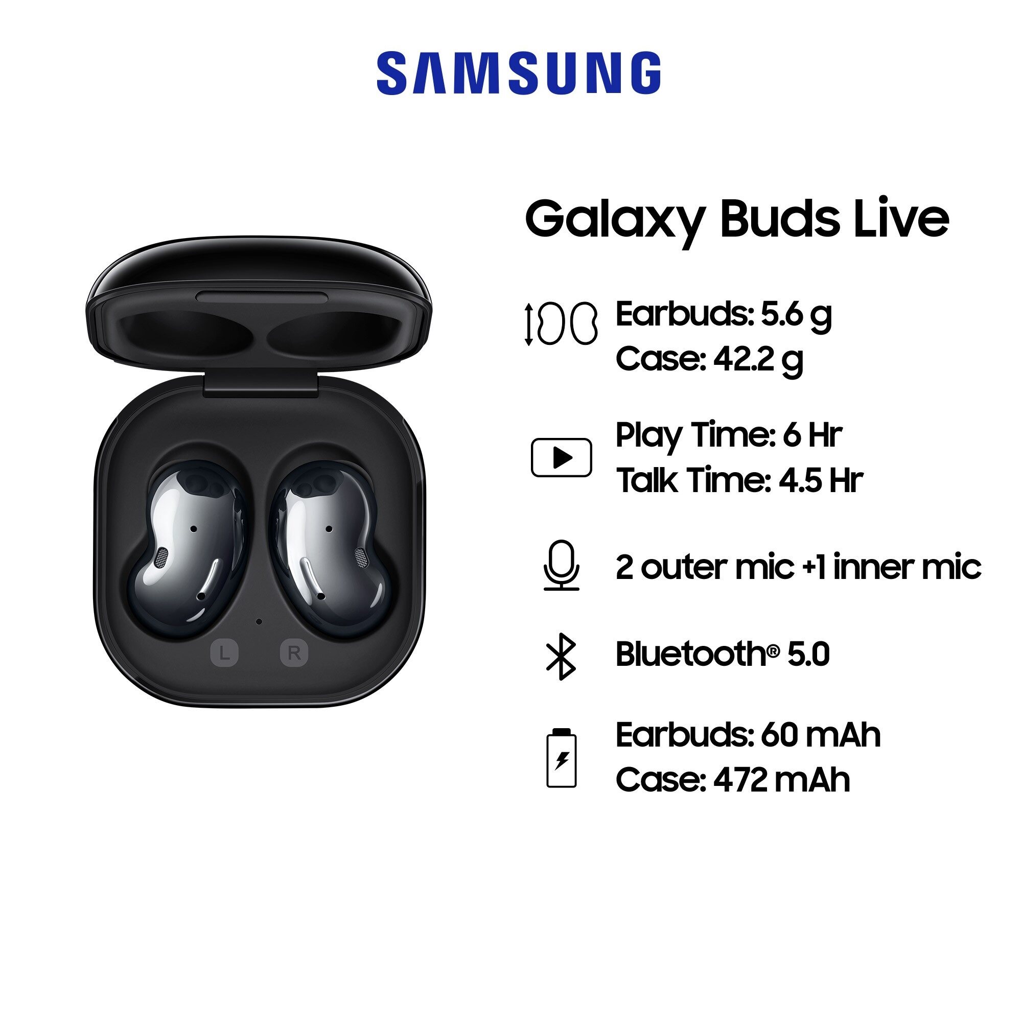（ส่งจากกรุงเทพ）มีสินค้าในสต๊อก Samsung Galaxy Buds Live 【100% authentic】【รับประกัน 2 ปี】( หูฟังบลูทูธ , หูฟังไร้สาย )