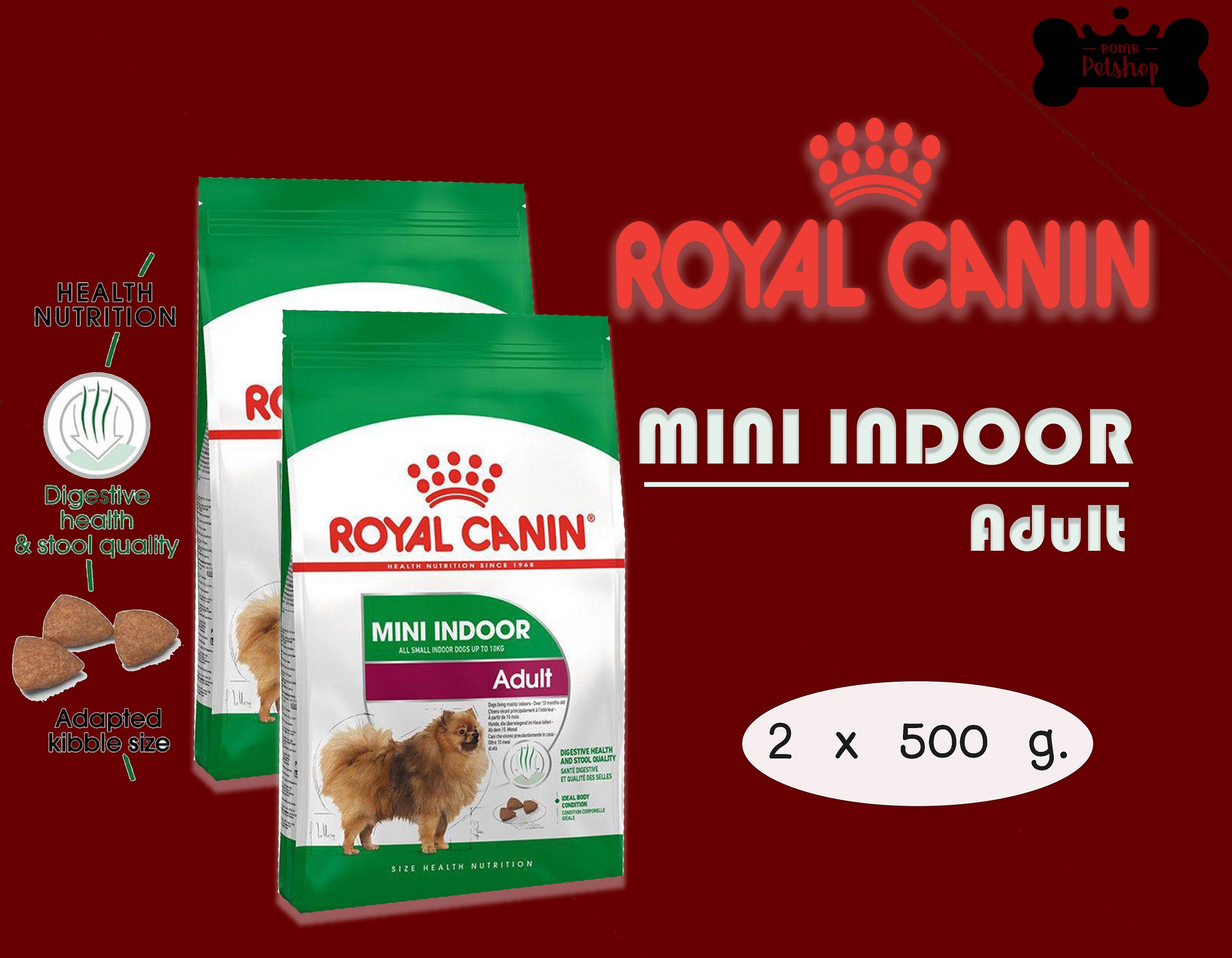 Royal Canin Mini Indoor Adult โรยัล คานิน อาหารสุนัขโต เลี้ยงในบ้าน ขนาด 500g x 2 ถุง