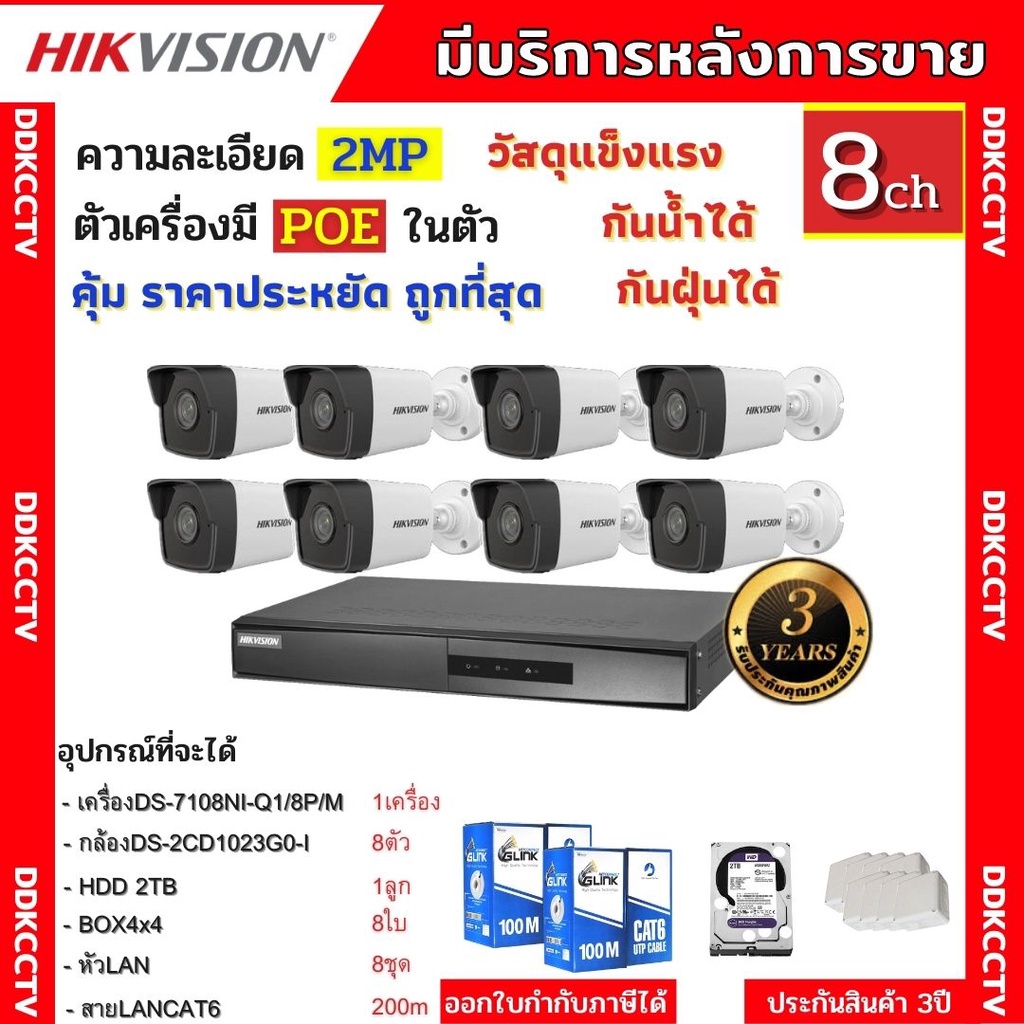 PRO โปรแนน HIKVISION กลองวงจรปดip camera 8ตว 2ลานพกเซล