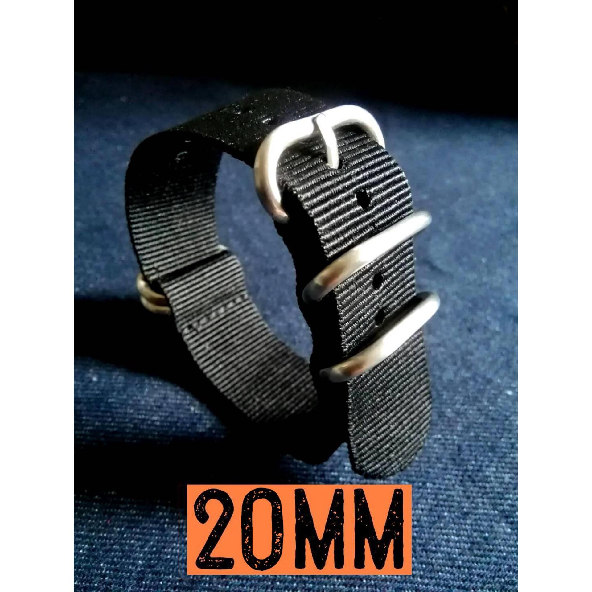 barel สายนาฬิกา นาโต้ ซูลู nato zulu ผ้าไนล่อน ห่วงแสตนเลส ดำ ไซส์ 20 มม.