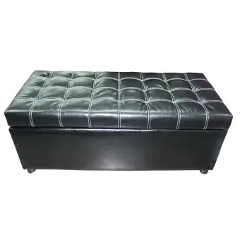 ENZIO สตูลเปิดเก็บของได้ หุ้มหนังอย่างดี รุ่น Tweed Open Stool Black