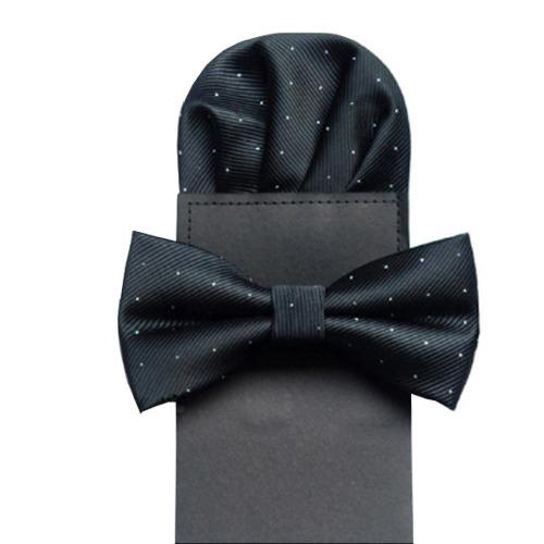 Everland หูกระต่าย & ผ้าเช็ดหน้าสูทสำเร็จรูป สีดำ Bow tie Pocket Handkerchief - รุ่น F102(not defined)