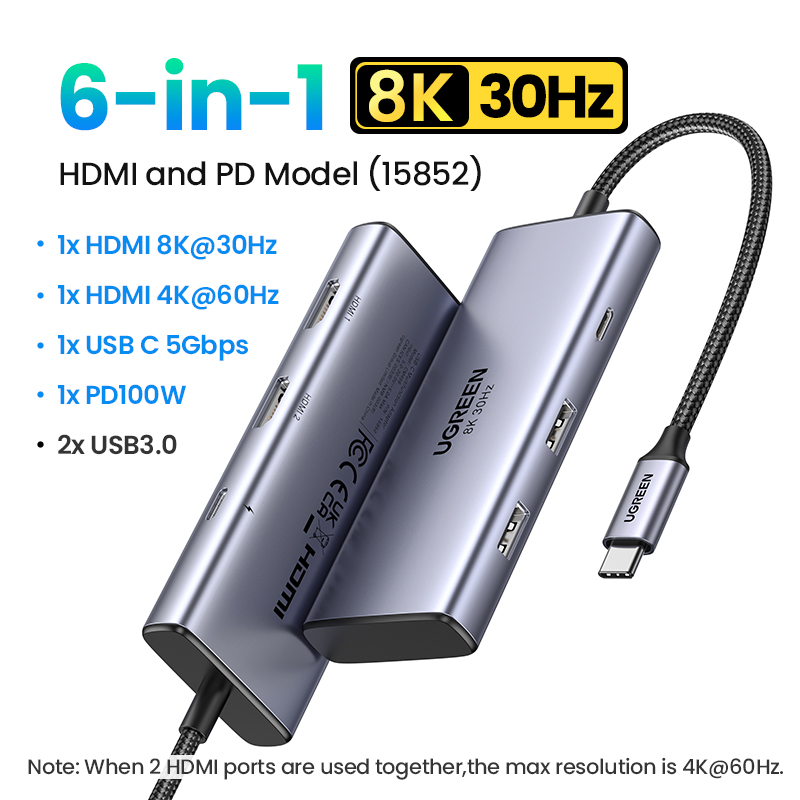 UGREEN อะแดปเตอรฮบ USB C HUB 8K30Hz 4K60Hz HDR Type C ถง HDMI 2 1 อะ