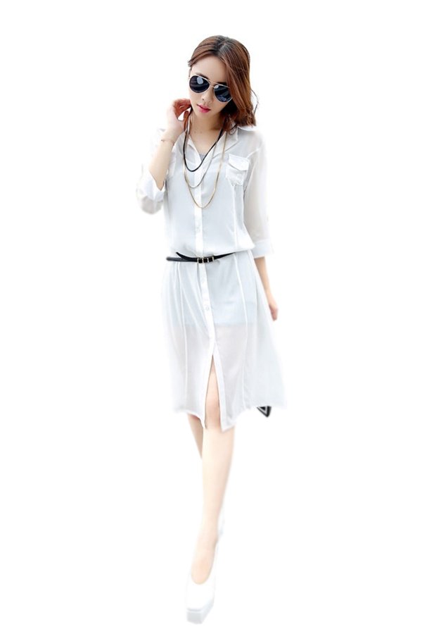 fashionstory เดรสเชิ้ต ผ้าชีฟอง (สีดำ)