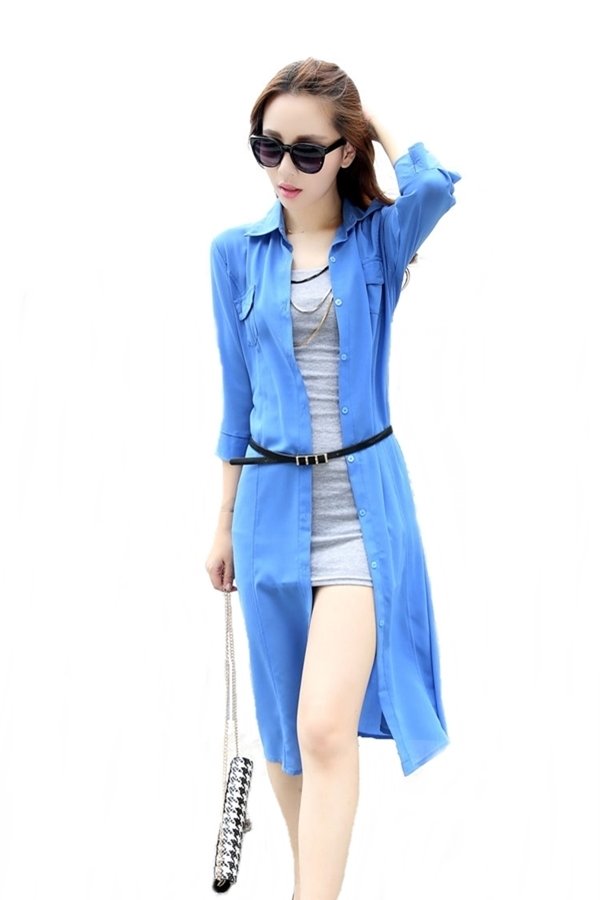 fashionstory เดรสเชิ้ต ผ้าชีฟอง (สีฟ้าคราม) fashionstory เดรสเชิ้ต ผ้าชีฟอง (สีฟ้าคราม)