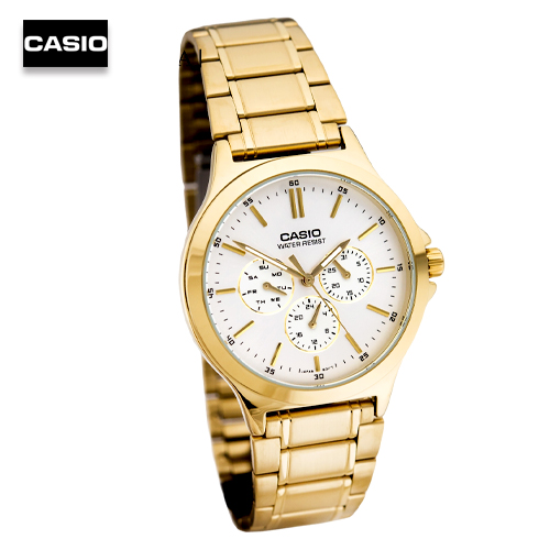 Velashop CASIO นาฬกาขอมอผชาย สายสแตนเลส สทอง รน MTP V300G 7AUDF