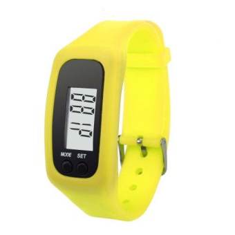 G2G นาฬิกาดิจิตอลสายรัดข้อมือหน้าจอ LCD สำหรับใส่วิ่งหรือเดิน สีเหลือง จำนวน 1 ชิ้น