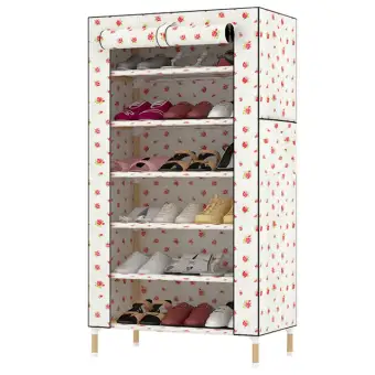 KAKUKI ชั้นวางรองเท้าแฟชั่นเกาหลี โครงไม้ Hot item Fashion Folding Shoes 7 ชั้น + ผ้าคลุม