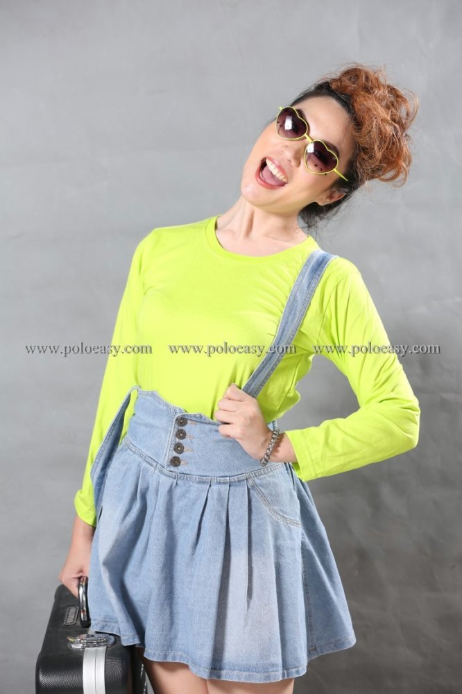 t-shirt export เสื้อยืดแฟชั่น T-Shirt ผู้หญิง คอกลม แขนยาว (สีเขียวมะนาว)