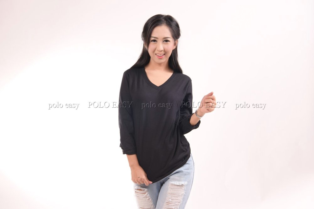 t-shirt export เสื้อยืดแฟชั่น T-Shirt ผู้หญิง / ผู้ชาย ทรงตรง คอวี แขนยาว สีดำ t-shirt export เสื้อยืดแฟชั่น T-Shirt ผู้หญิง / ผู้ชาย ทรงตรง คอวี แขนยาว สีดำ