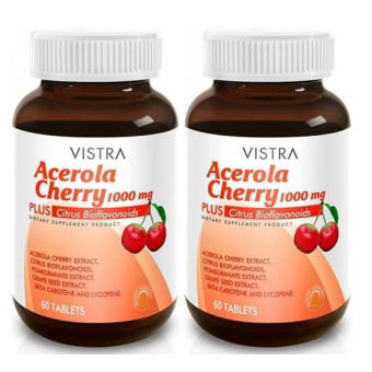 VISTRA Acerola Cherry 1000 mg 60เม็ด วิสทร้า อะเซโรลาเชอร์รี่1000มก. (2 ขวด) VISTRA Acerola Cherry 1000 mg 60เม็ด วิสทร้า อะเซโรลาเชอร์รี่1000มก. (2 ขวด)