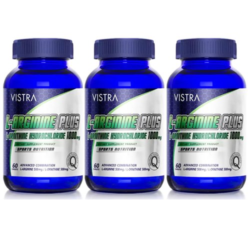 Vistra L-Arginine Plus L-Ornithine 1000 mg. วิสทร้า ผลิตภัณฑ์เสริมอาหาร เสริมสร้างกล้ามเนื้อและบำรุงผู้ชาย (60 เม็ด) 3 ขวด