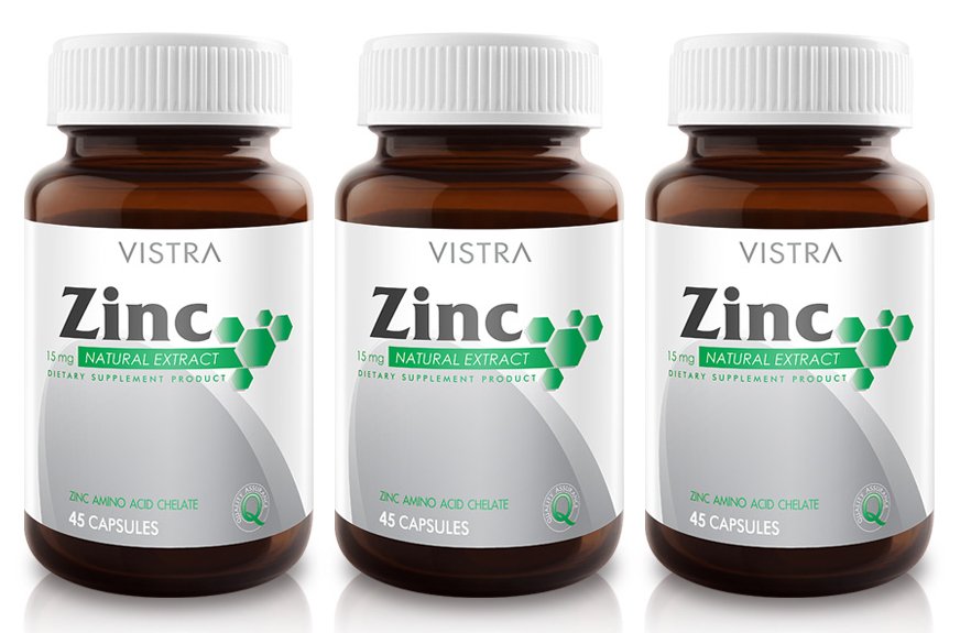 VISTRA Zinc 15mg วิสทร้า ซิงค์ 15มก. (45 เม็ด) x 3 ขวด