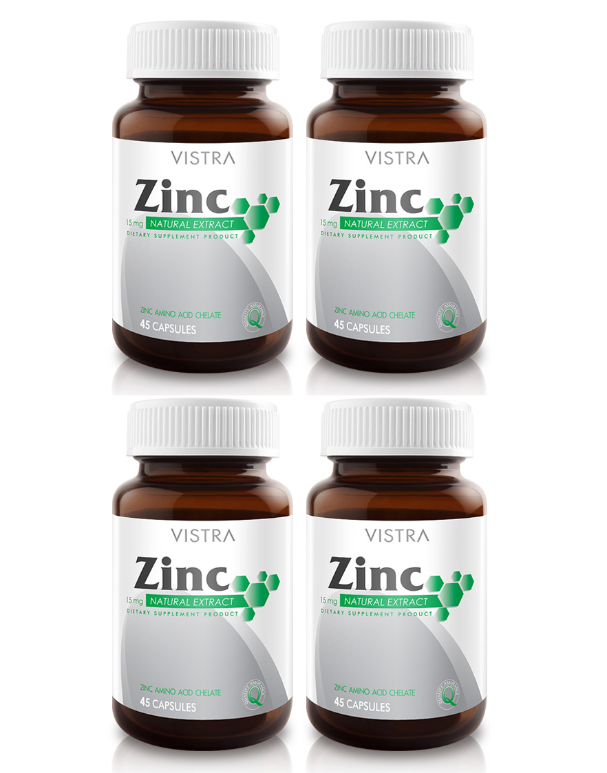 VISTRA Zinc 15mg วิสทร้า ซิงค์ 15มก. (45 เม็ด) x 4 ขวด