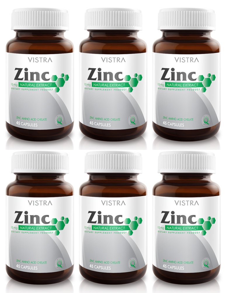 VISTRA Zinc 15mg วิสทร้า ซิงค์ 15มก. (45 เม็ด) x 6 ขวด