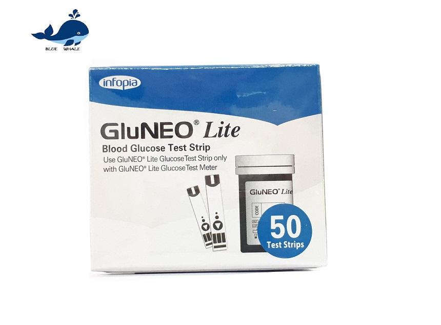 แผ่นตรวจวัดระดับน้ำตาลในเลือดกลูนีโอไลท์ 50 ชิ้น x 1 กล่อง GLUNEO LITE BLOOD GLUCOSE TEST STRIP 50 STRIPS x 1 box ( EXP14/07/2021)