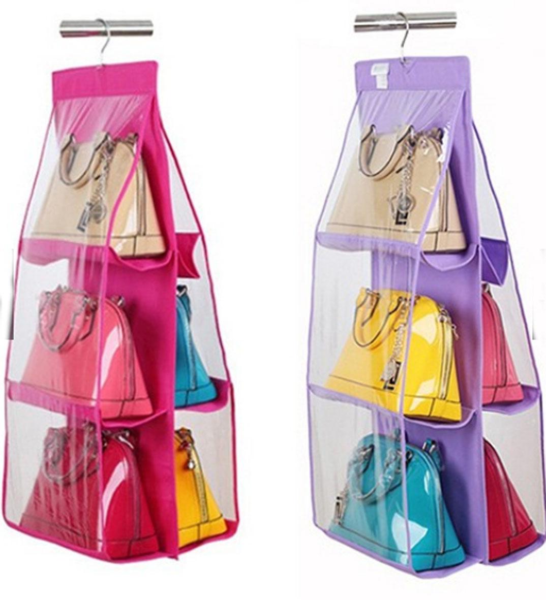 ที่แขวนกระเป๋า ชั้นแขวนกระเป๋า ชั้นวางกระเป๋า ที่วางกระเป๋า แบบ 6ใบ สีชมพู ส่งด่วนๆ polyshop pollyshop