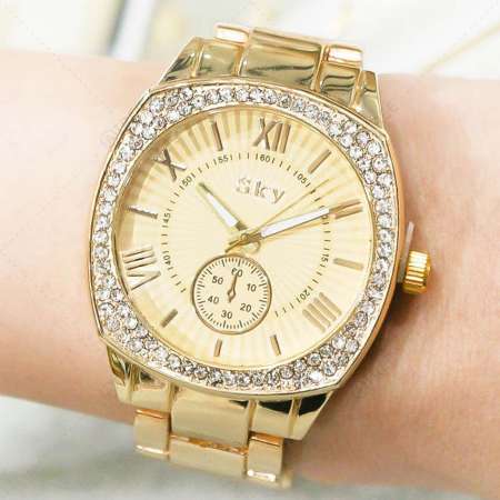 Zazzy Dolls นาฬิกาข้อมือ สายสแตนเลส หน้าปัดฝังเพชรรอบ Over Size รุ่น ZD-0152