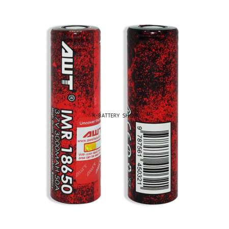 ถ่านชาร์จ AWT 18650 IMR 50A 3000mAh ล็อตใหม่ 2 ก้อน (สีรุ้งแดง แดงลายดำ ของแท้ 100% เช็คโค้ดได้) ถ่านชาร์จ AWT 18650 IMR 50A 3000mAh ล็อตใหม่ 2 ก้อน (สีรุ้งแดง แดงลายดำ ของแท้ 100% เช็คโค้ดได้)