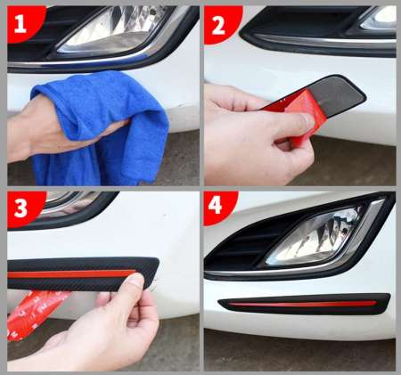 Bumper Protector Strip กันกระแทกลายเคฟล่า คาดขีดแดง 2 ชิ้น