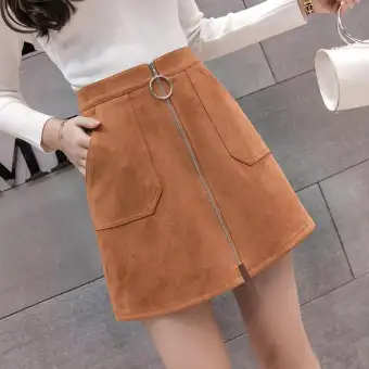 high waisted suede skirt