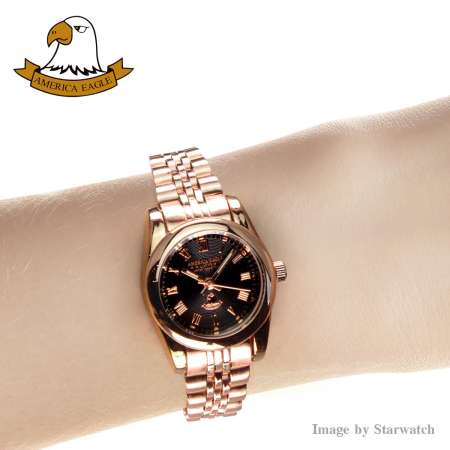 AMERICA EAGLE นาฬิกาข้อมือผู้หญิง สายสแตนเลส รุ่น AE015L - Pinkgold/Black AMERICA EAGLE นาฬิกาข้อมือผู้หญิง สายสแตนเลส รุ่น AE015L - Pinkgold/Black