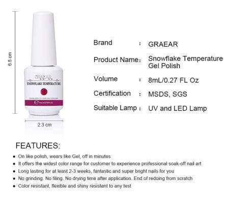 สีทาเล็บเจล GRAEAR  สีเปลี่ยนตามอุณหภูมิ  Snowflake  Temperature Change Colors Series   ขนาด 8 ml.