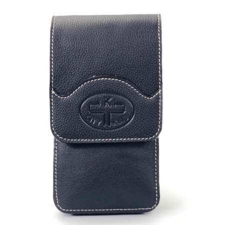 Chinatown Leather กระเป๋ามือถือร้อยเข็มขัดหนังวัวแท้ (ชาร์มัวร์) แนวตั้ง  iphone 7-8 พลัส สีดำ city king