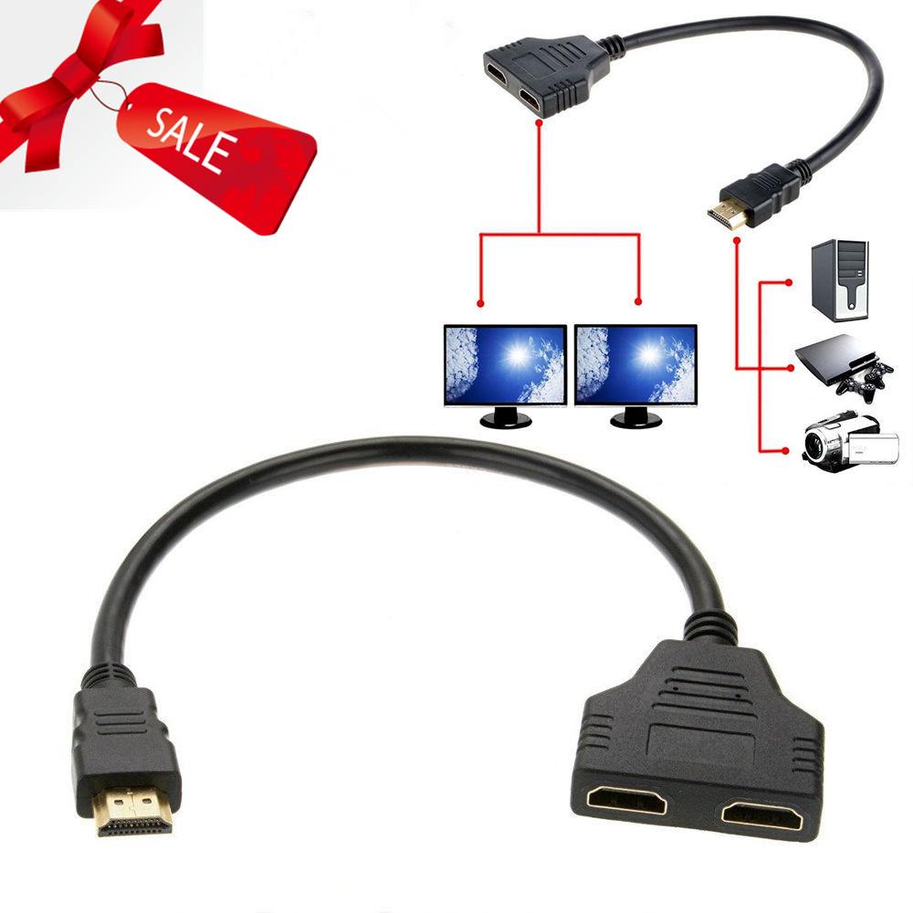 HDMI Male Dual Twin HDMI Female 1 to 2 Way Splitter Adapter Cable For