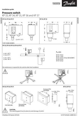 Pressue Switch Danfoss KP36 เพลสเชอร์สวิตซ์ Danfoss 2.0 - 14.0 bar