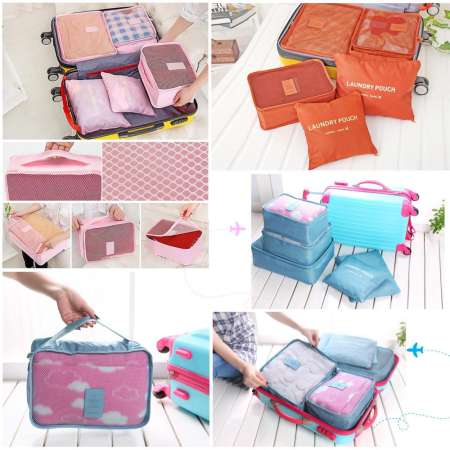 Laundry pouch กระเป๋าจัดระเบียบ Travel 6in1 (สีชมพู)