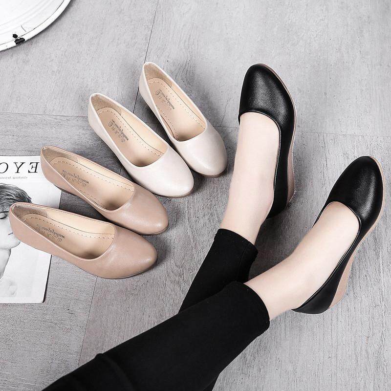 รองเท้าส้นเตารีด Women's Shoes Spring and Autumn Leisure Shoes Fashion Shoe Versatile Slanted Heel Mom Shoes Female Korean Style S LTH238
