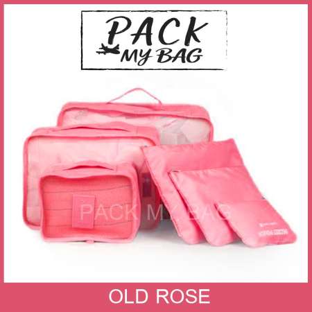 Pack My Bag กระเป๋าจัดระเบียบ สำหรับเดินทาง set 6 ชิ้น ใส่ได้หลายอย่าง หลากหลายสี-Travel Bag Organizer-801026