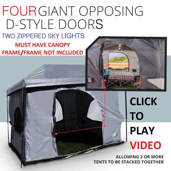 STANDING ROOM DELUXE FAMILY CABIN TENT  USA BRAND! 2.5 meters Of Headroom, 4 BIG Screen Doors, Fast Easy Set Up, Full WATERPROOF FABRIC CEILING, Full Tub Style Floor. BUNDLE AND SAVE! CANOPY FRAME NOT INCLUDED!