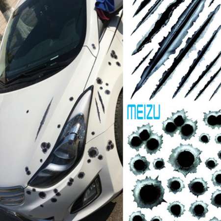 สติ๊กเกอร์ รูปแบบการขูด รถยนต์ 3D Simulated Bullet Holes Car Sticker Scratch Decal Waterproof Motorcycle Stickers 21X30CM