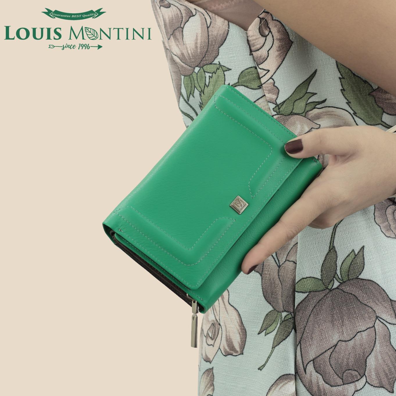Louis Montini (The Peach) กระเป๋าสตางค์ผู้หญิง หนังแท้ หนังวัวแท้ ใบเล็ก พับสั้น กระเป๋าตังค์ใบสั้น WL26-04 - เขียวอ่อน