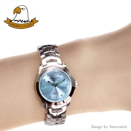AMERICA EAGLE นาฬิกาข้อมือผู้หญิง สายสแตนเลส รุ่น AE002L - Silver / LightBlue