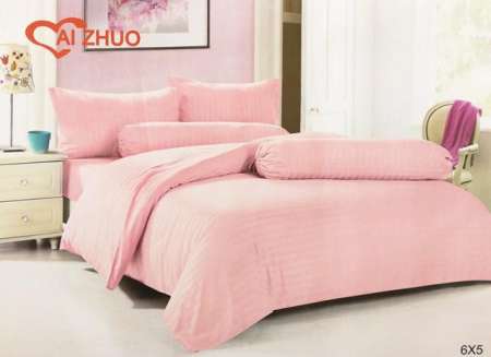 ผ้าปูที่นอนรัดมุม สีชมพูโอโรสอ่อน ลายริ้ว เกรด A ขนาด 3.5 ฟุต 3 ชิ้น (ไม่รวมผ้านวม)  รหัส M002(3.5x3) ลายริ้ว