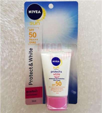 NIVEA Sun Protect  White Face นีเวีย ซัน โพรเทค แอนด์ ไวท์ เฟส SPF50/PA++ UVA/UVB ครีมกันแดดสูตรกันน้ำ 15ml.