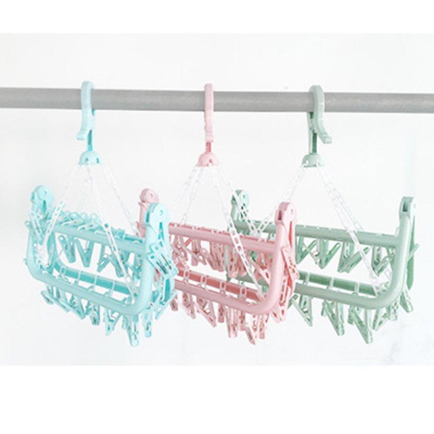 OBBB Plastic Space Saving Closet Organizer Folding Clothes Hanger Towels Socks Bras Underwear Drying Rack With 32 Clips