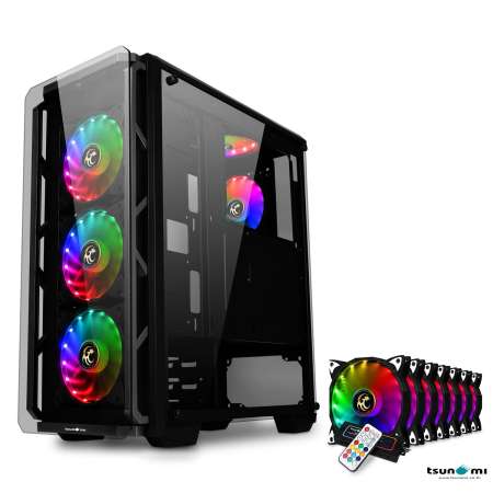 Tsunami Hunter Eagle H9 Tempered Glass Frontal Hanger ATX Gaming Case with Rainbow x7