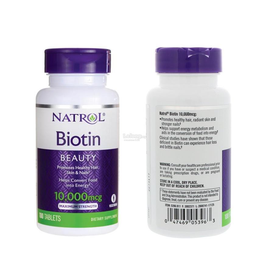 ไบโอตินเข้มข้น Biotin Natrol10,000MCG(100เม็ด)แก้ปัญหาผมร่วง ผมหงอก
