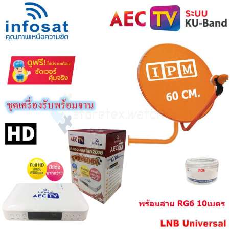 INFOSAT เครื่องรับสัญญาณดาวเทียม รุ่น AEC TV กล่องบอลโลก 2018 พร้อม IPM Ku-Band ชุดจานดาวเทียมไอพีเอ็ม 60 cm.พร้อมสาย 10 เมตร