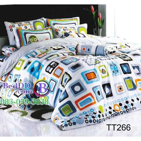 TOTO ชุดเครื่องนอน เฉพาะผ้าปูที่นอน 6 ฟุต ลายสีเหลี่ยมกราฟฟิค คละสี พื้นสีขาว TT266
