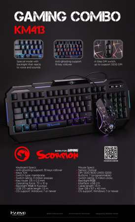 MARVO Scorpion KM413 Gaming Combo Keyboard+Mouseคีย์บอร์ด เกมส์มิ่งมีไฟ LED RGB 9 โหมด+เมาส์ Marco (ครบทุกฟังค์ชั่นในเซทเดียว)