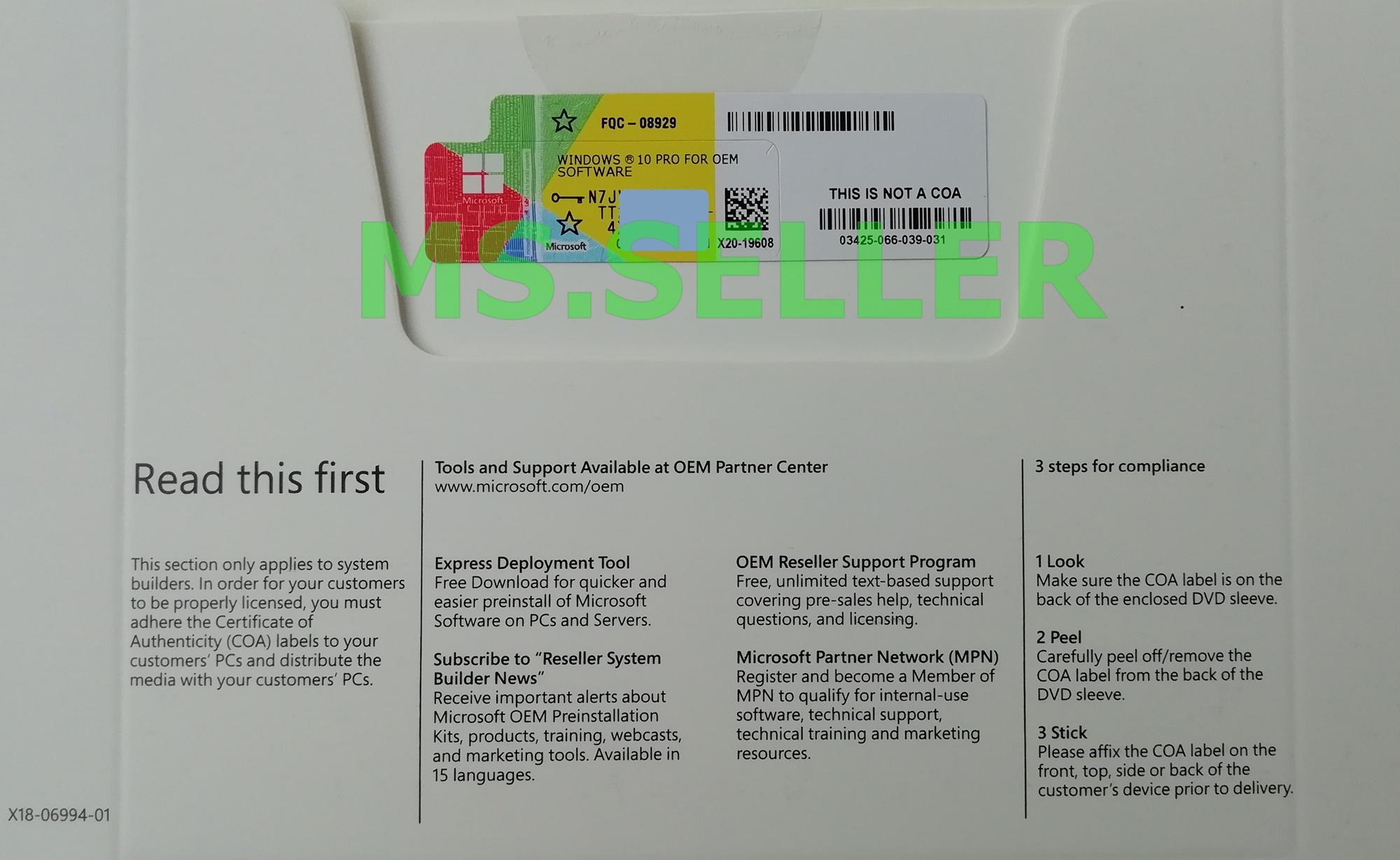 Microsoft Windows 10 Pro 64 Bit OEM - MS.SELLER - ThaiPick